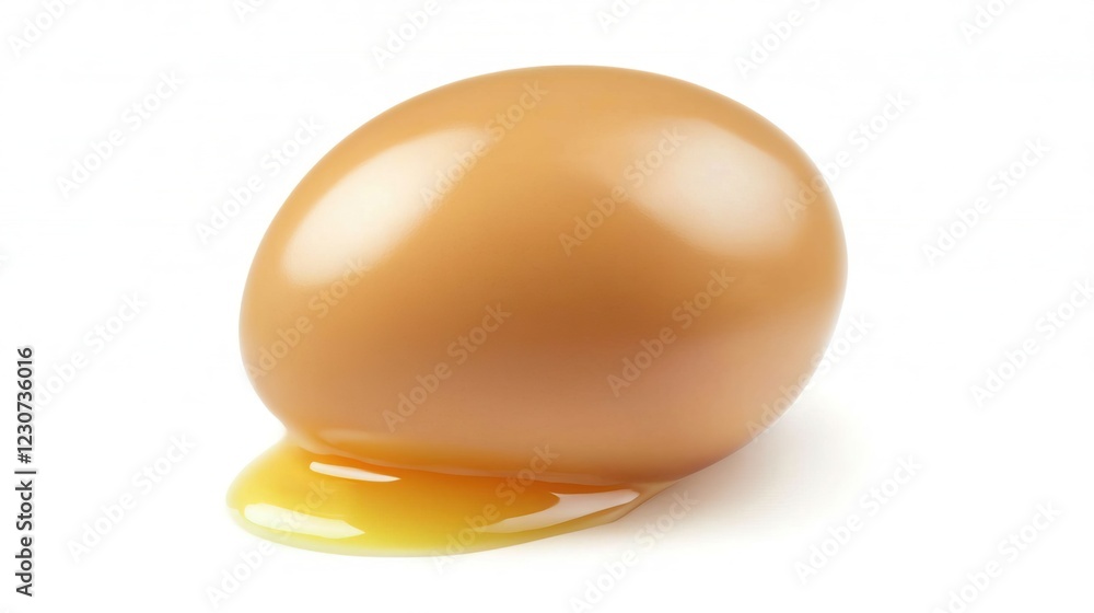 Smooth Brown Egg with Dripping Yellow Yolk on White Background Smooth Brown Egg with Dripping Yellow Yolk on White Background