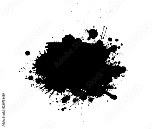 Splatter Paint Texture . Black Spray Blot of Ink. Place illustration Over any Object to Create Grungy Effect . hand drawn. Not AI, Vector.