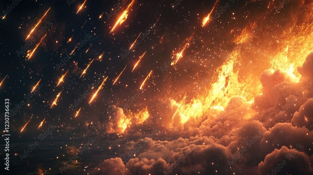 A night sky with animated shooting stars and glowing clouds, creating a magical atmosphere A night sky with animated shooting stars and glowing clouds, creating a magical atmosphere