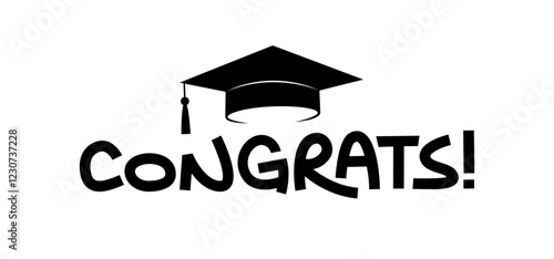 Congrats text with graduation hat icon. Graduation day card design.