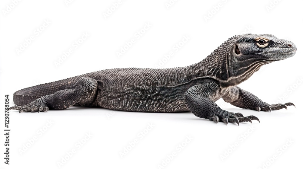 Fototapeta premium Detailed and Majestic Monitor Lizard on White Background