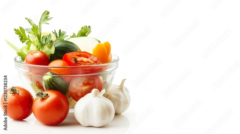 Fresh Vegetables in Clear Bowl with Copy Space for Text Fresh Vegetables in Clear Bowl with Copy Space for Text