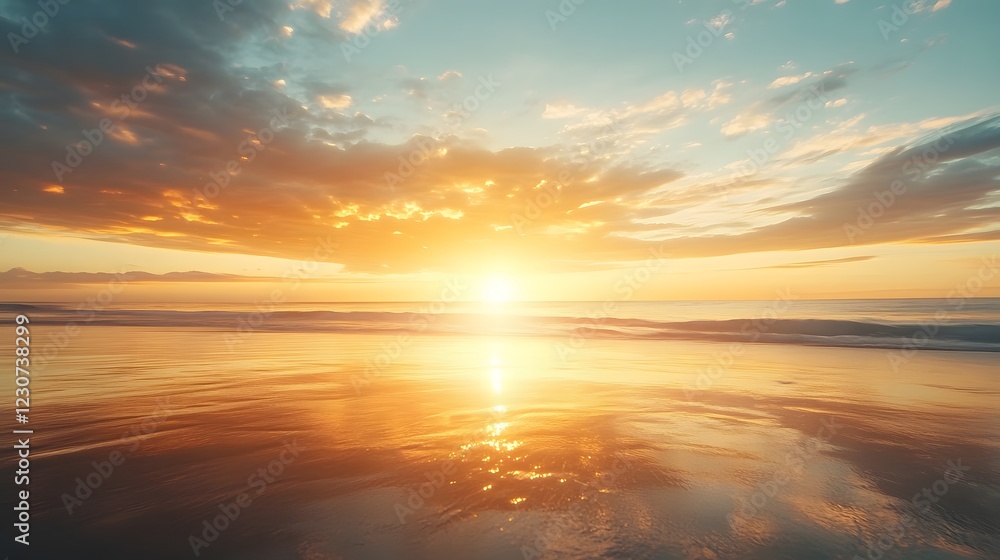 夕日に染まる海と幻想的なビーチの風景 夕日に染まる海と幻想的なビーチの風景