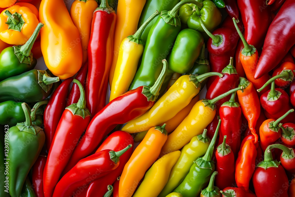 A pile of colorful peppers sitting on top of each other A pile of colorful peppers sitting on top of each other