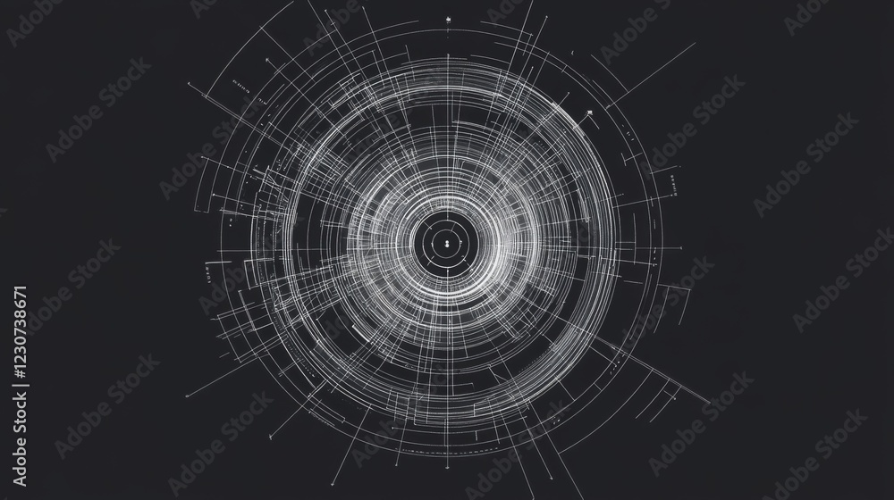 Obraz premium Abstract concentric circles design, digital technology concept.