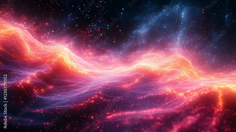 Obraz premium Vibrant cosmic waves of light and energy flowing through a starry universe backdrop