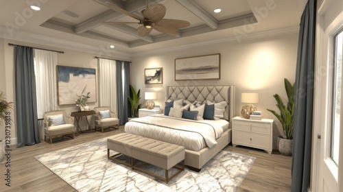 Coastal Master Bedroom Interior Design With Neutral Tones and Natural Light