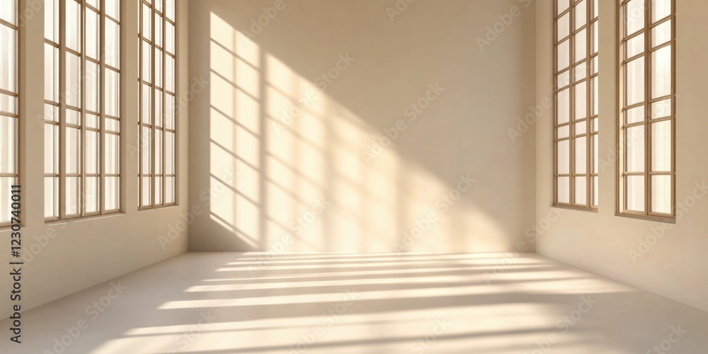 Obraz premium Empty Sunlit Room with Large Windows