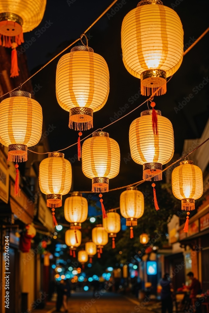 Fototapeta premium Lanterns Hanging in Streets in Chinese New Year