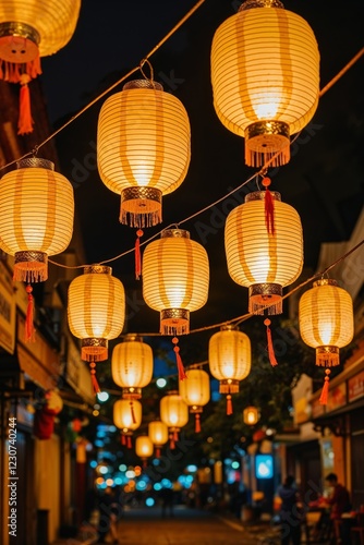 Lanterns Hanging in Streets in Chinese New Year