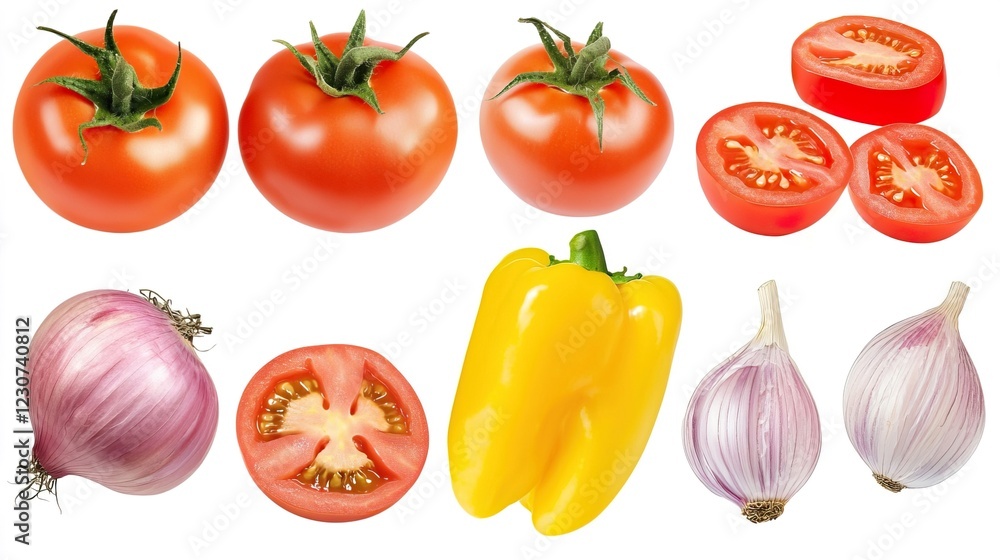 Fresh Vegetables Including Tomatoes, Peppers, Onions, and Garlic Fresh Vegetables Including Tomatoes, Peppers, Onions, and Garlic