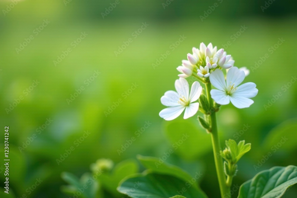 White Pulmonaria officinalis flowers in a field, botanical, meadow, field White Pulmonaria officinalis flowers in a field, botanical, meadow, field
