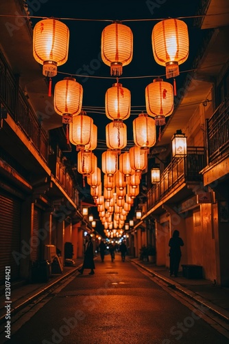 Lanterns Hanging in Streets in Chinese New Year