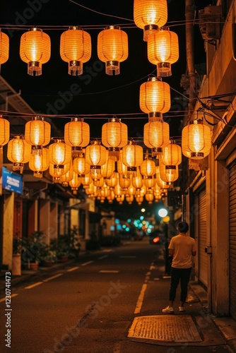 Lanterns Hanging in Streets in Chinese New Year