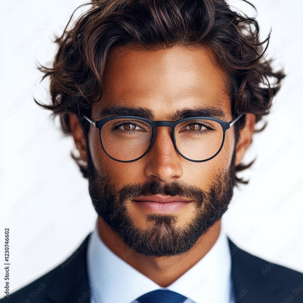 A man showcases a stylish look with glasses, a well groomed beard, and a suit in bright, natural light A man showcases a stylish look with glasses, a well groomed beard, and a suit in bright, natural light