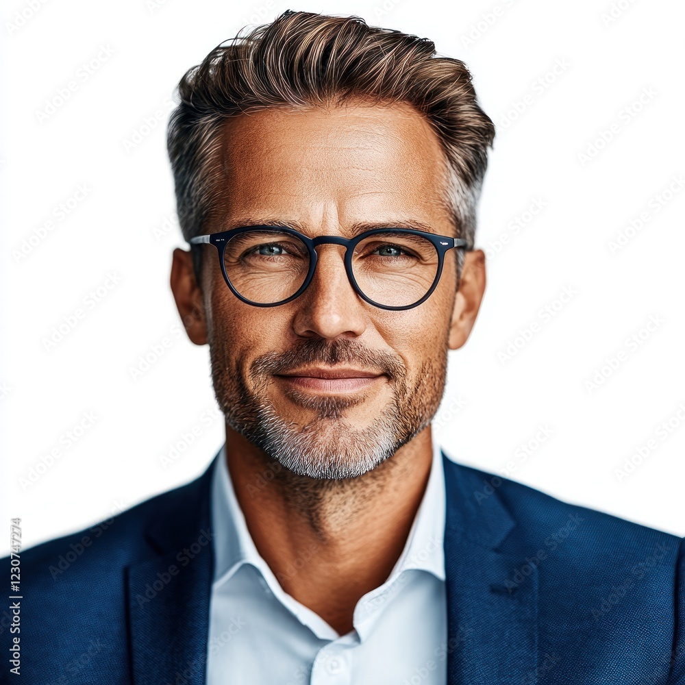 A confident man with gray hair and glasses showcases a professional appearance in a suit A confident man with gray hair and glasses showcases a professional appearance in a suit