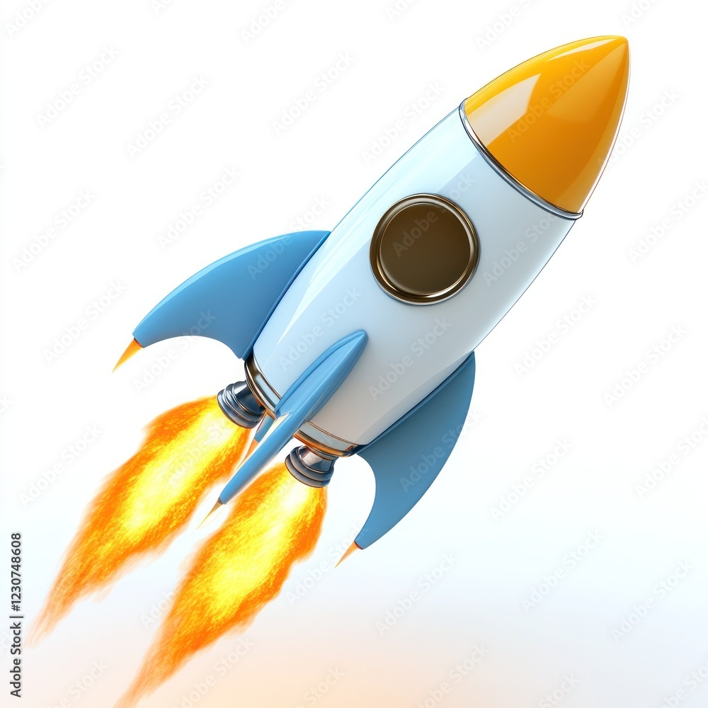 A colorful rocket launches into the sky, creating powerful flames and embodying the thrill of exploration A colorful rocket launches into the sky, creating powerful flames and embodying the thrill of exploration