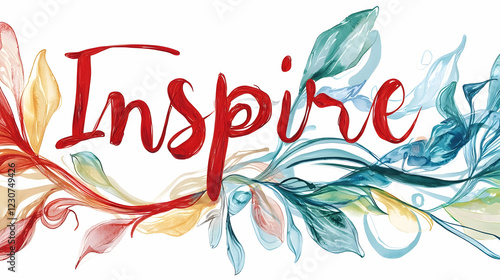 Watercolor Inspire word art with floral design; motivational quote, positive message, website header, social media graphic