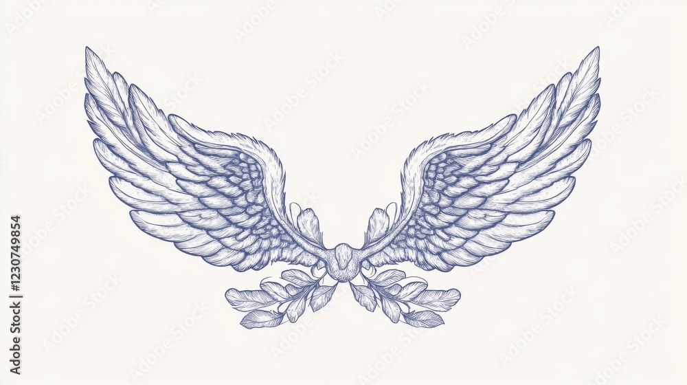 Fototapeta premium Detailed sketch of symmetrical wings with floral detail.