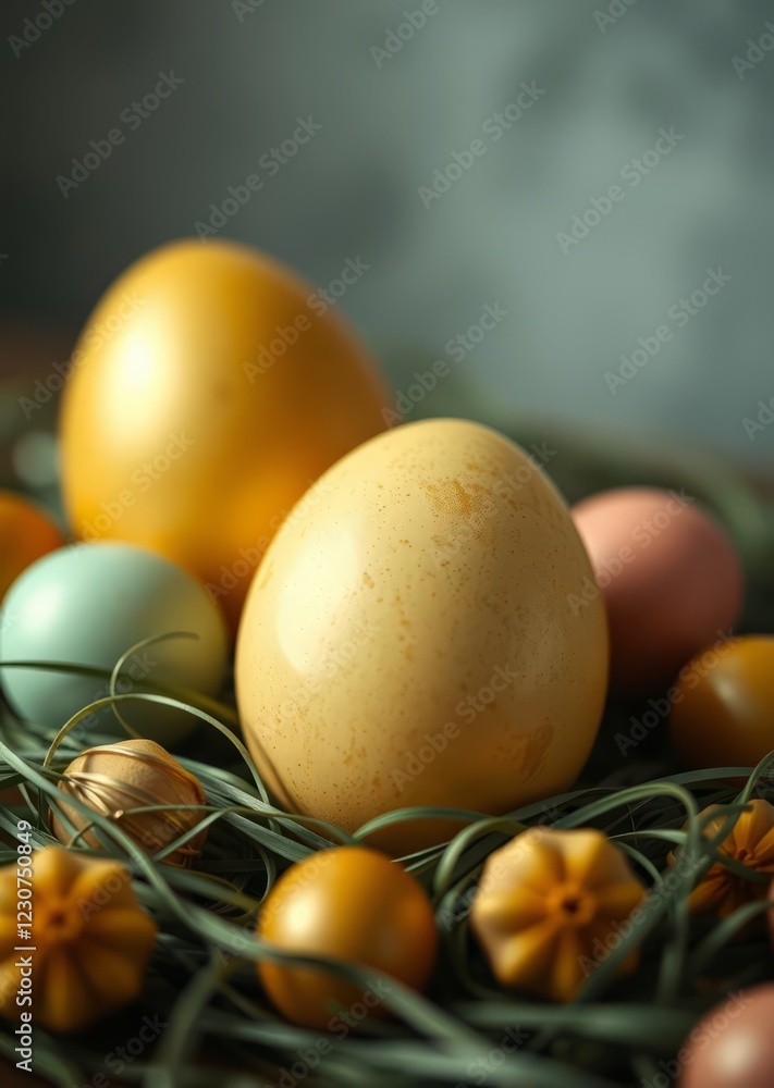 Easter eggs decoration pastel colored golden egg easter egg holiday illustration celebration easter