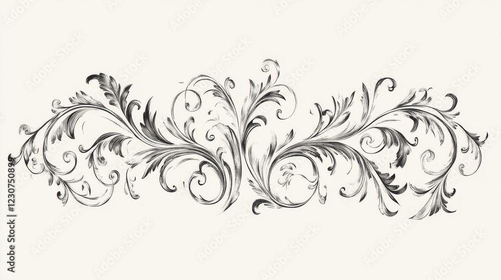 Elegant grayscale floral design element, swirls, leaves, decorative, vintage style. Elegant grayscale floral design element, swirls, leaves, decorative, vintage style.