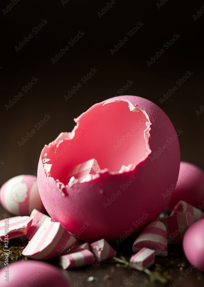 Pink easter egg broken into pieces and cracked open with space for product placement easter egg holiday illustration celebration easter