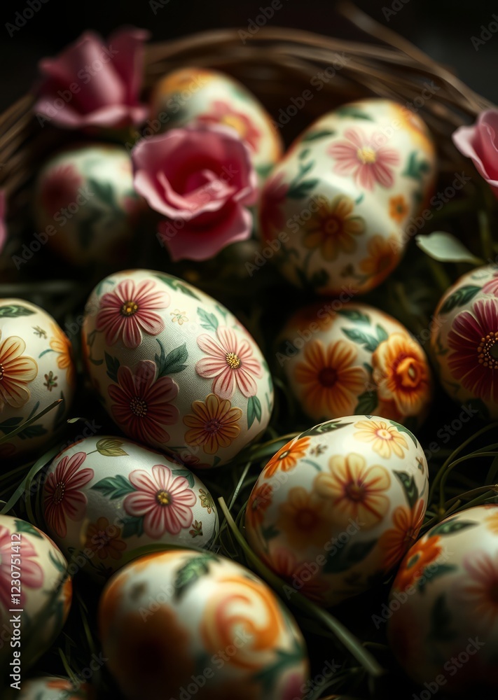 Easter eggs decorated with floral patterns easter egg holiday illustration celebration easter