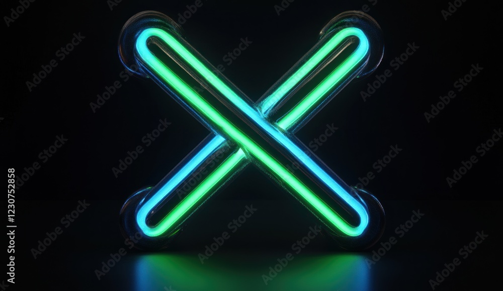Glowing neon X symbol on dark background. Glowing neon X symbol on dark background.