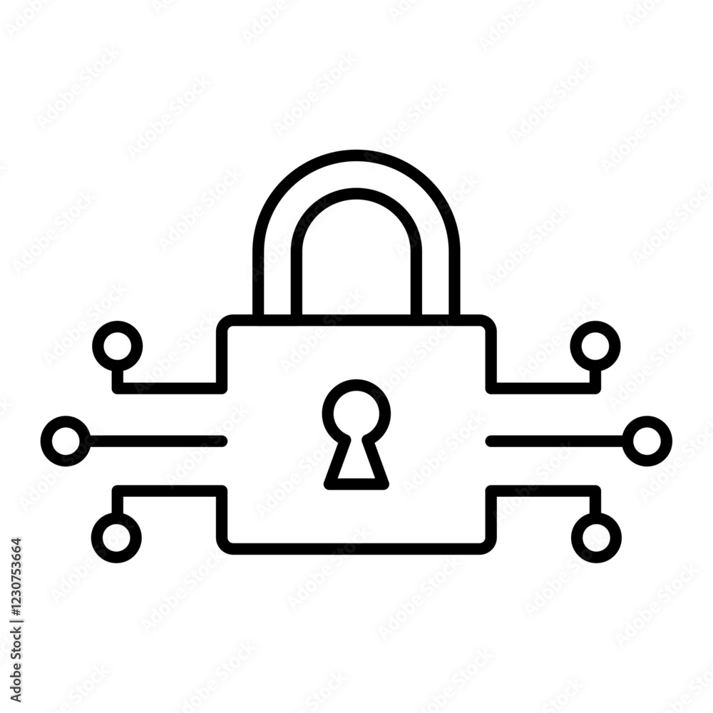 Cybersecurity padlock icon representing data protection, online security, encryption, privacy, access control, and network safety. Cybersecurity padlock icon representing data protection, online security, encryption, privacy, access control, and network safety.