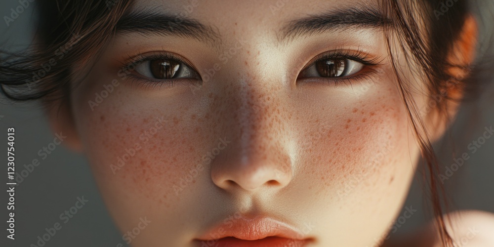 Serene Eyes: A Close-up Portrait of a Woman with Genuine Beauty and Captivating Expression Serene Eyes: A Close-up Portrait of a Woman with Genuine Beauty and Captivating Expression