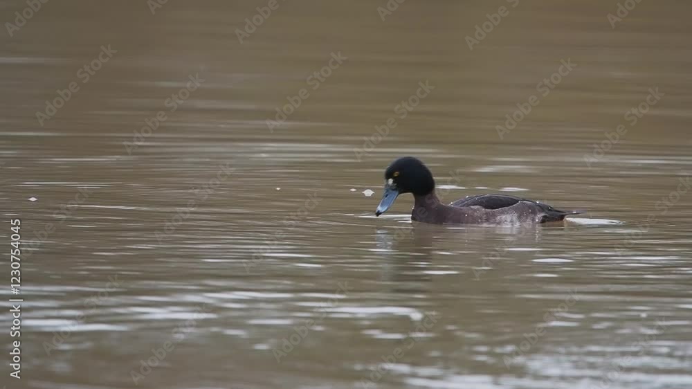 Male Tufted Duck Swimming on a Lake then Diving Male Tufted Duck Swimming on a Lake then Diving