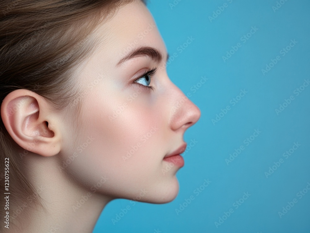 Close-Up Portrait of Young Woman with Subtle Makeup and Lighting Close-Up Portrait of Young Woman with Subtle Makeup and Lighting