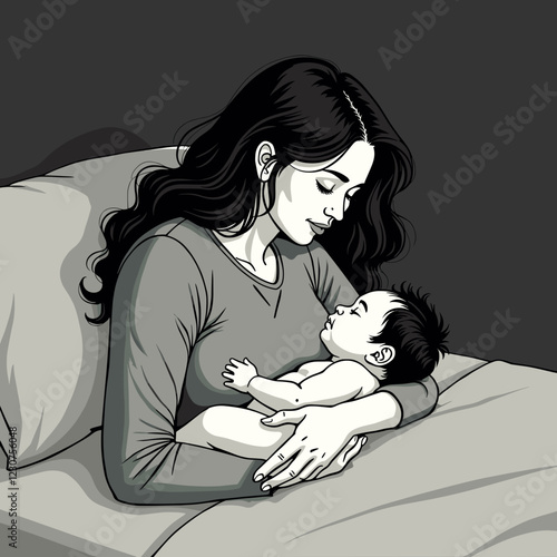 Tender moments between mother and baby in cozy environment, love