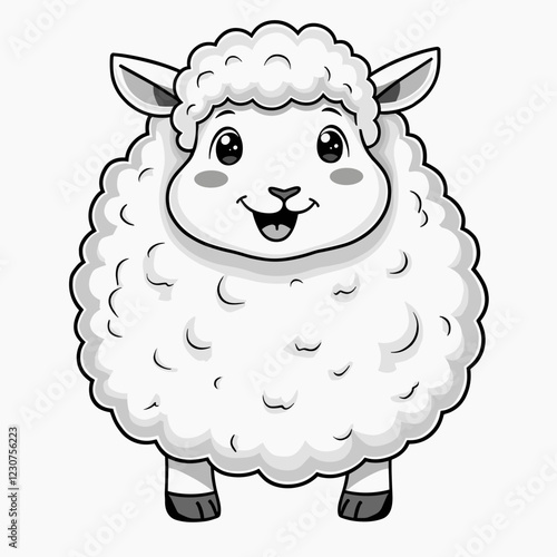 Happy cartoon sheep smiling cheerfully, playful illustration