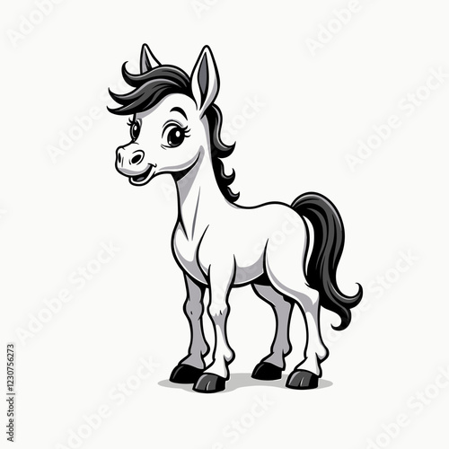 Cheerful cartoon horse standing proudly, playful character design