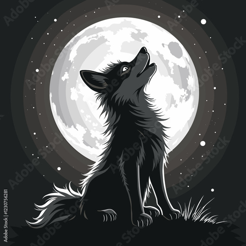 Howling wolf beneath full moon, nocturnal beauty