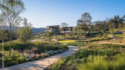 Wallpaper Mural Landscaped Garden Path Leading to Modern Houses on a Sunny Day Torontodigital.ca