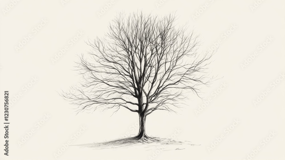 Obraz premium Pen sketch of a bare, winter tree on a light background.