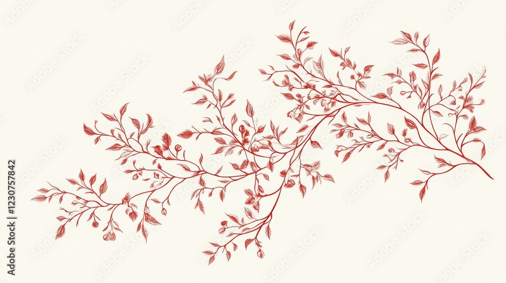 Red twig branch with small leaves and berries, isolated on white background. Red twig branch with small leaves and berries, isolated on white background.