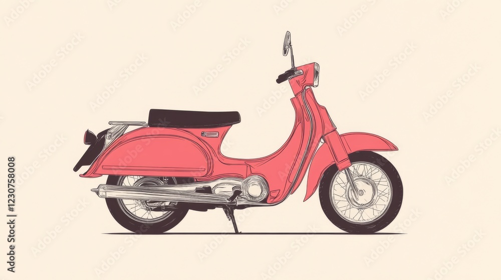 Retro pink scooter illustration. Retro pink scooter illustration.