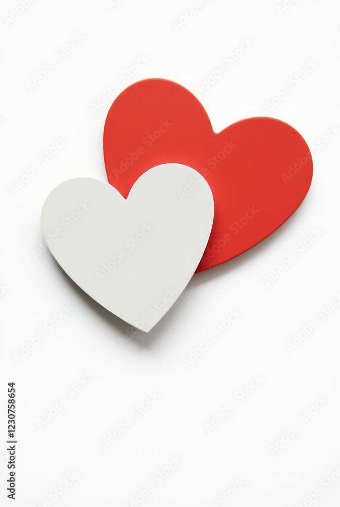 Two Overlapping Hearts of the Same Size, One Red and One White, Outlined in Black, Creating a Symmetrical Contrast Two Overlapping Hearts of the Same Size, One Red and One White, Outlined in Black, Creating a Symmetrical Contrast