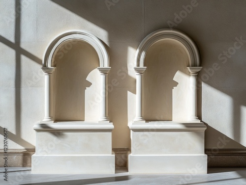 Double Arched Sculpture Illuminated by Natural Light in Architectural Interior photo