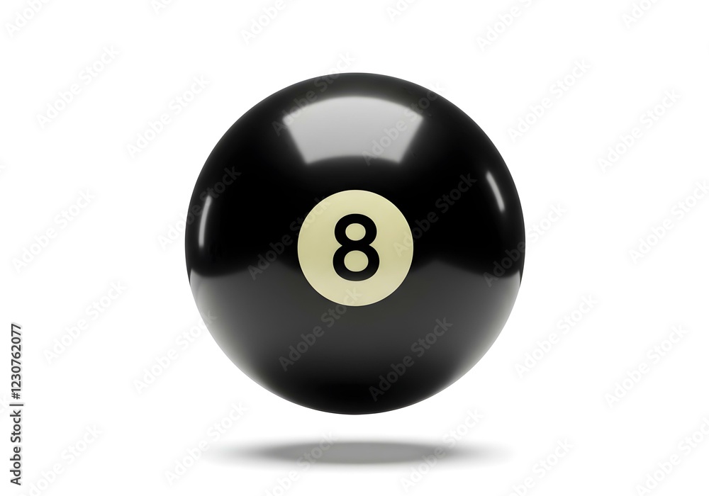 3D floating black 8 billiard ball with a shiny texture, isolated on a pure white background, with a slight glow effect around it create with ai 3D floating black 8 billiard ball with a shiny texture, isolated on a pure white background, with a slight glow effect around it create with ai