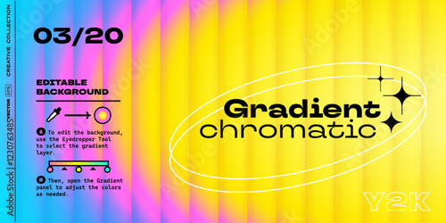 Creative gradient background with reeded glass effect of yellow blue iridescent colors. Vector Y2K retro gradient background with glass displacement effect. Gradient template