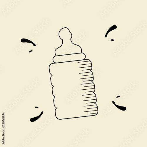 Black and White Baby Bottle Vector Icon.