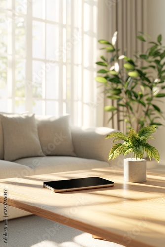 A Contemporary Living Room Bathed in Natural Light with Minimalist Decor Elements