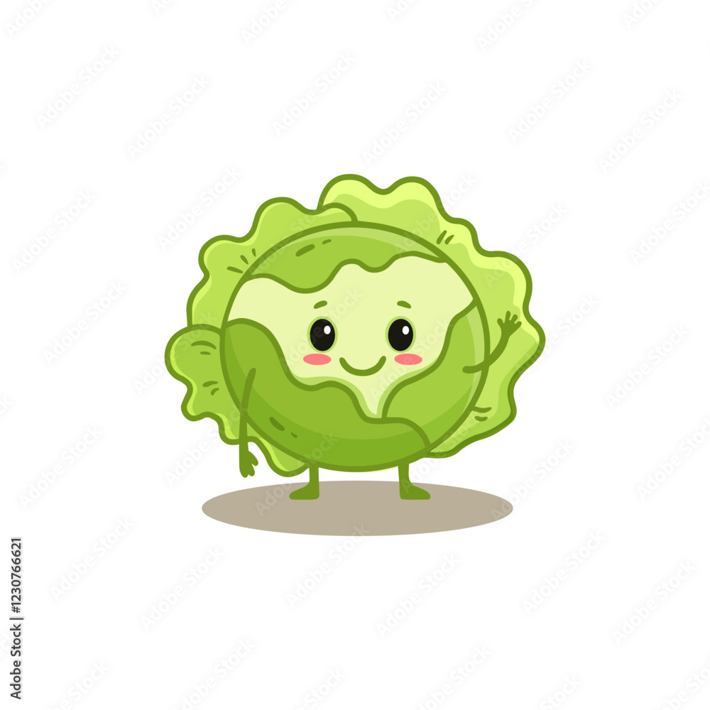  Cartoon cabbage. Cute character vegetable isolated on white background. Flat style. Vector illustration

