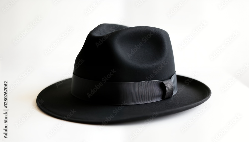 Stylish black fedora hat with ribbon band. Modern headwear accessory. Classic design. Elegant, sophisticated. Wearable piece of fashionable attire. Suitable for various occasions. Versatile Stylish black fedora hat with ribbon band. Modern headwear accessory. Classic design. Elegant, sophisticated. Wearable piece of fashionable attire. Suitable for various occasions. Versatile