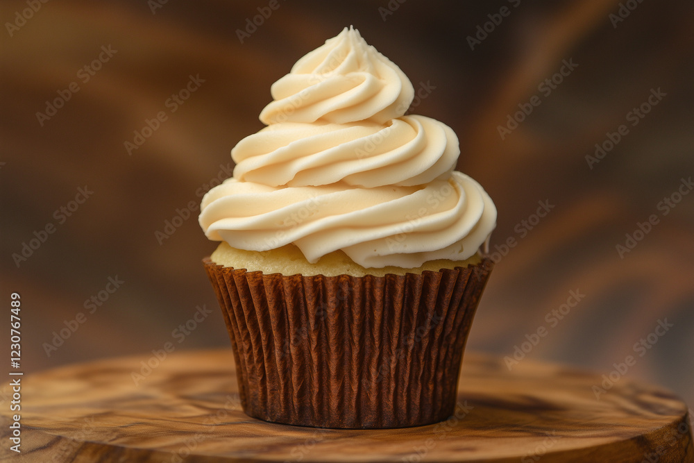 A Close-Up of a Vanilla Cupcake with a Swirl of Buttercream, Perfect for Dessert Lovers A Close-Up of a Vanilla Cupcake with a Swirl of Buttercream, Perfect for Dessert Lovers