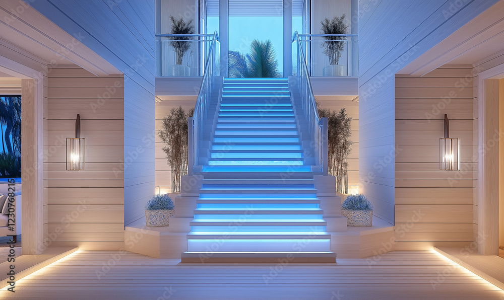 Obraz premium Coastal-Inspired Staircase with Nautical-Style Accents for a Relaxing, Beachy Feel